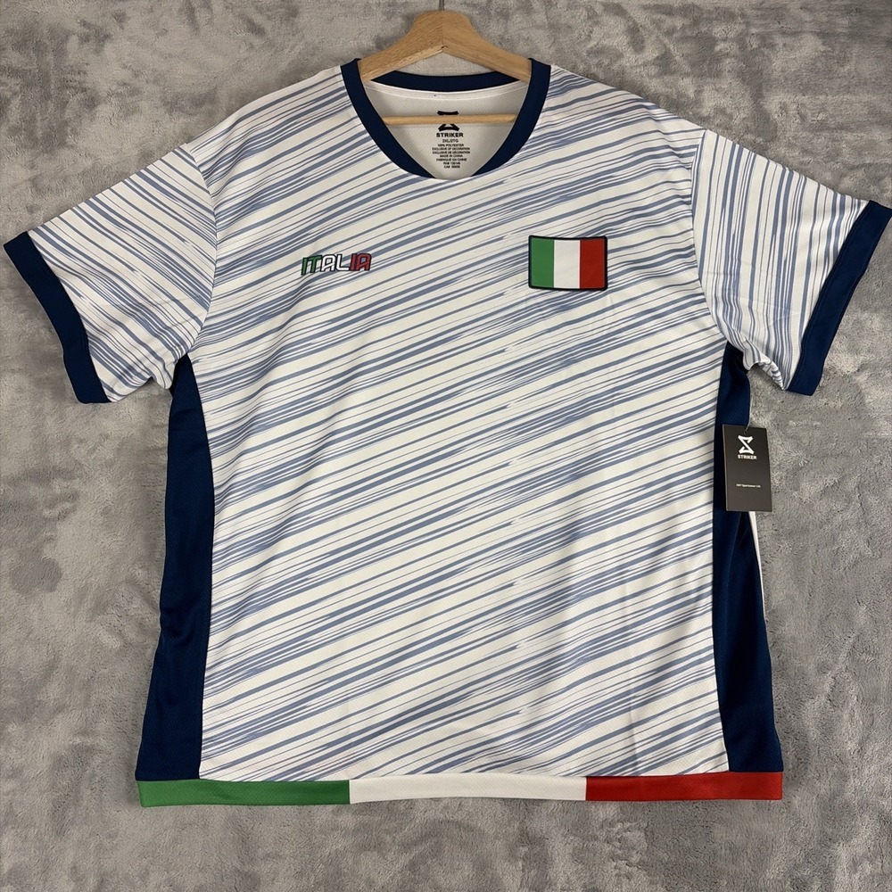 Striker Italy Soccer Jersey Size 2XL White Blue Polyester Fan Shirt NWT